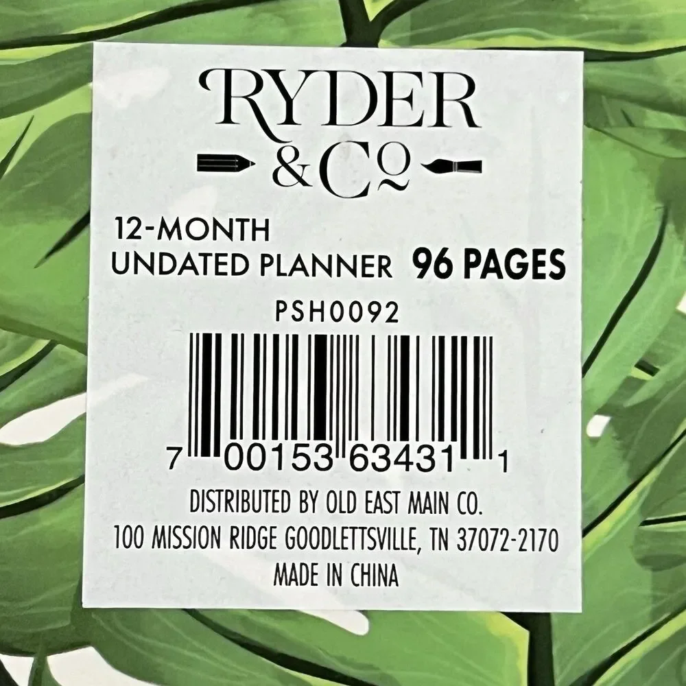 12 Month Undated Weekly and Monthly Planner Monstera Leaf Unnumbered Planner